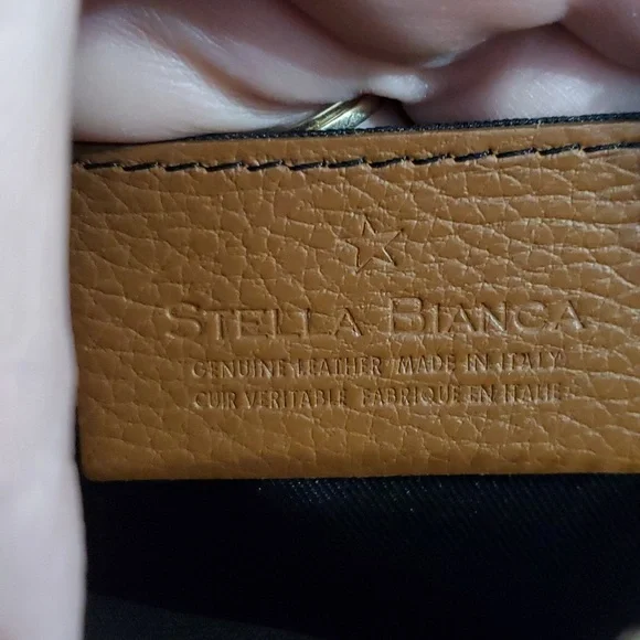 STELLA BIANCA Cuoio tan Made In Italy Leather Double Pocket Sling Belt bag - Picture 6 of 9